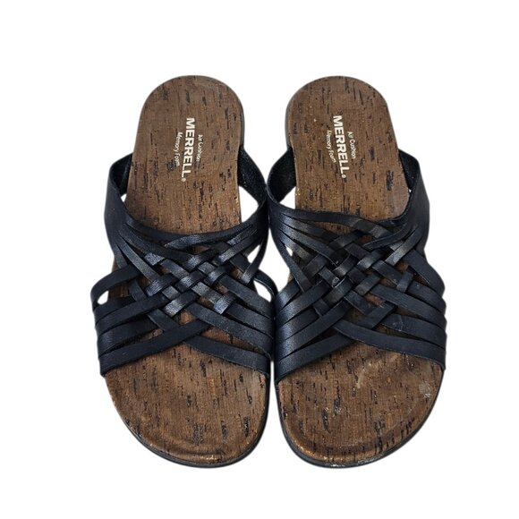 Merrell Womens District Mahana Leather Slip On Strappy Sandals, Black Size 8 - Picture 2 of 8